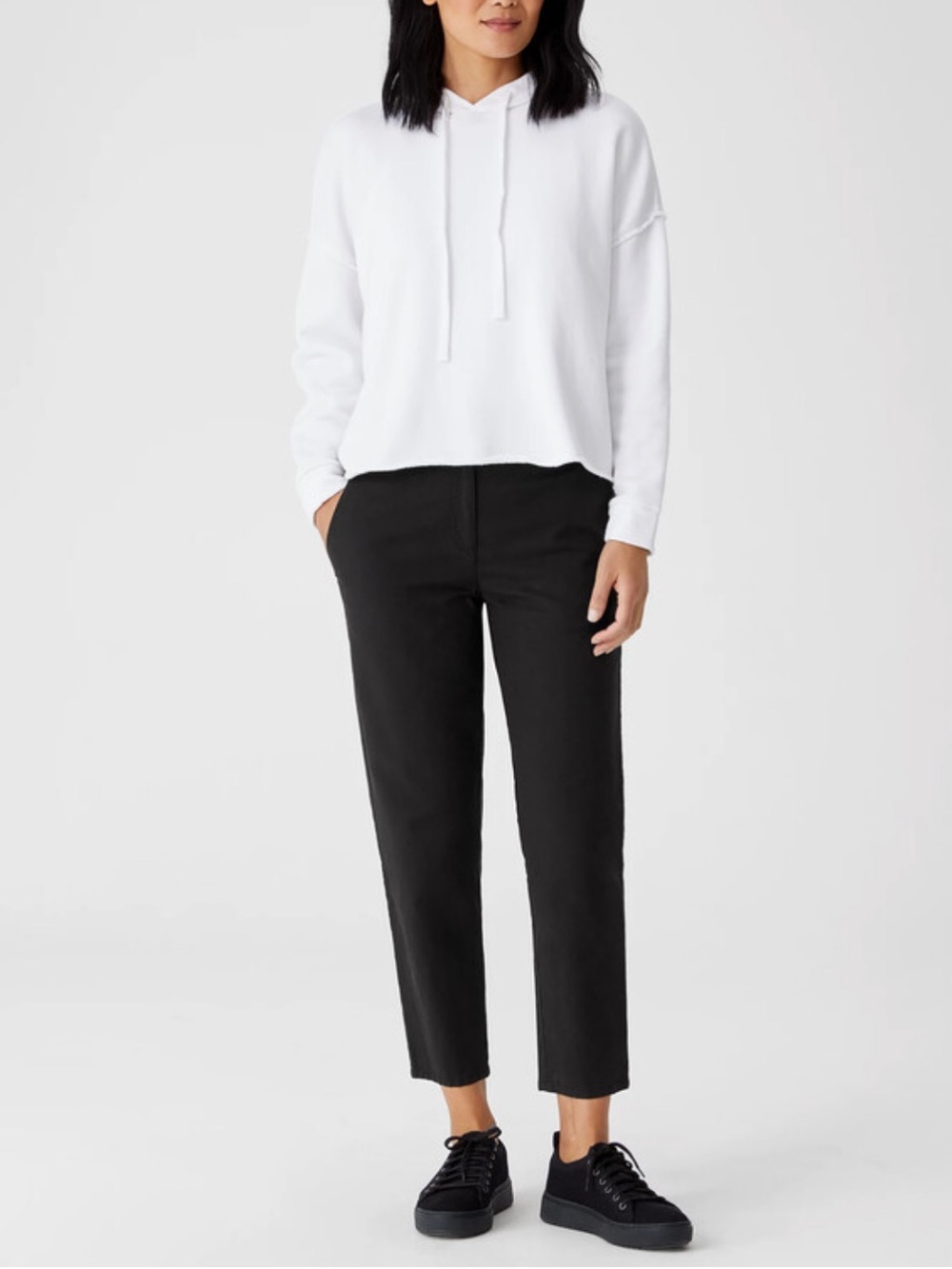 Eileen Fisher Black Cotton/ Hemp/ Elastan Cropped Straight-Leg Pants, Sz S